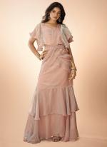 Organza Baby Pink Party Wear Hand Work Ready To Wear Saree